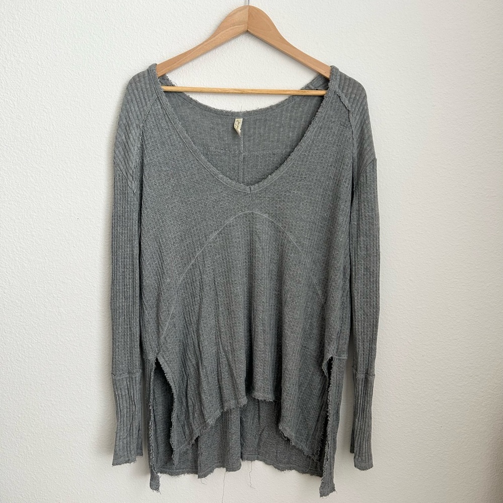 Free People Grey Waffleknit Oversized Tunic Thermal Top Small